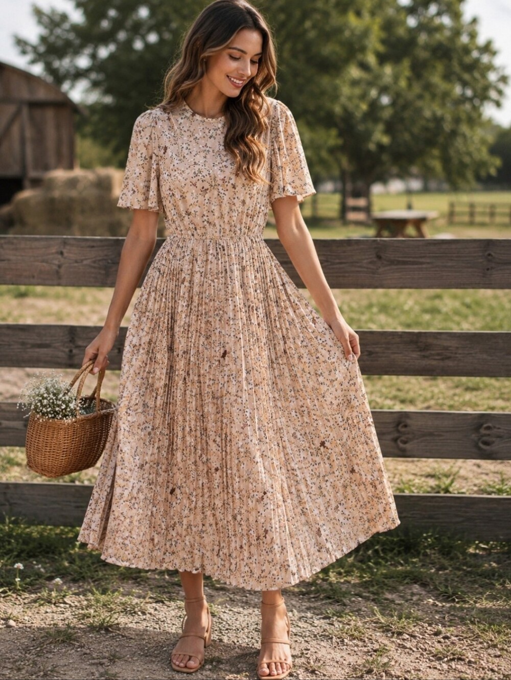 HAYDEN Los Angeles Floral Pleated Dress | M